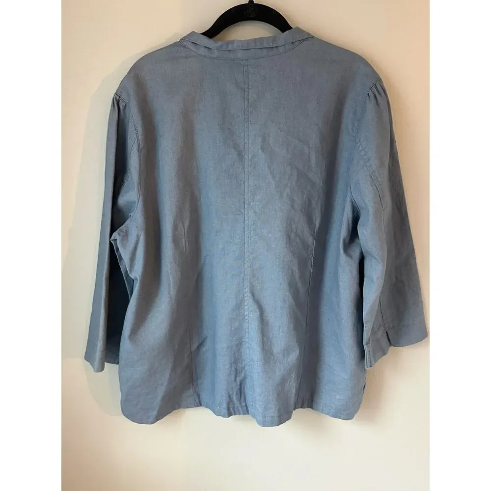 Vermont Country Store Linen Cotton Quarter Sleeve button up blazer jacket
